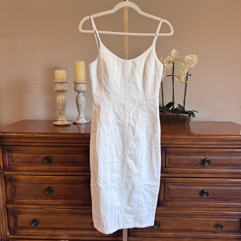 Amanda Uprichard Rocco Midi Denim Dress White Wash XS NWT 100% Cotton - Picture 2 of 10